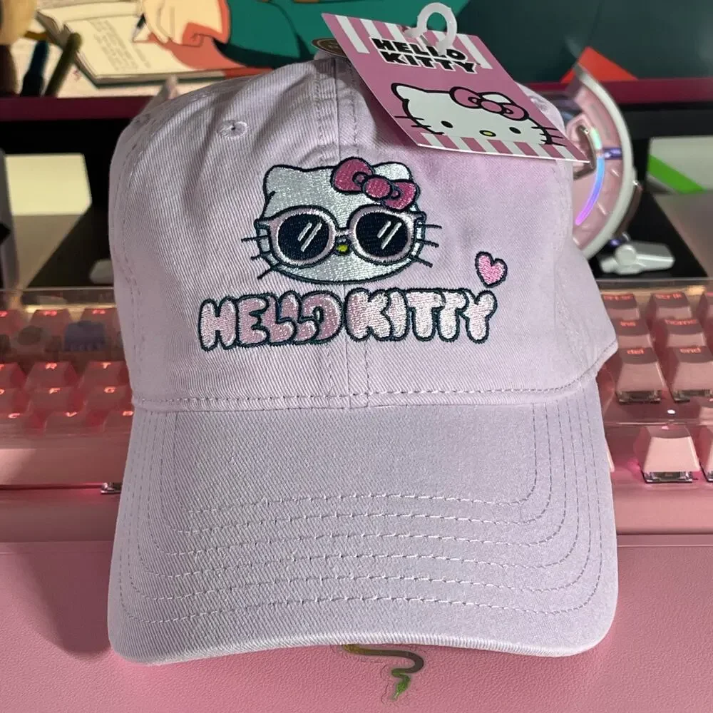 Hello Kitty Baseball Cap Pink Sunglasses Embroidered Adjustable 2024 Sanrio